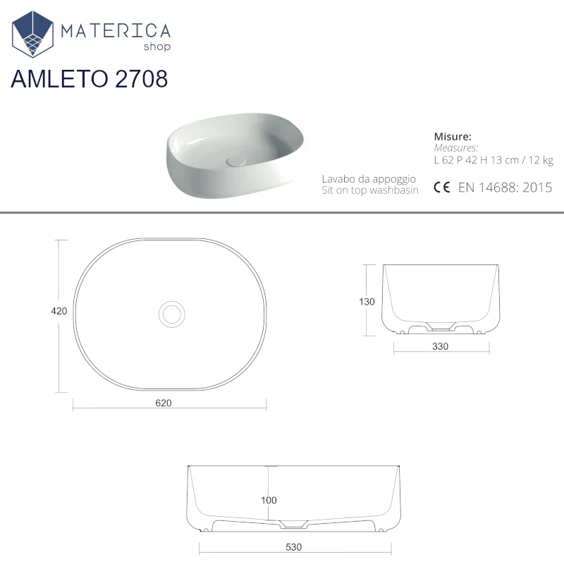 Amleto - Lavabo da appoggio di design 62x42 cm - Image 5
