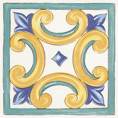 Antiche Riggiole Napoletane Angolo Fascia Marechiaro - Piastrella decorata in stile Vietrese 11x11