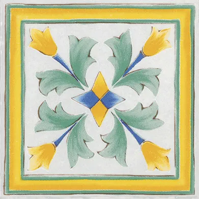 Antiche Riggiole Napoletane Angolo Fascia Santa Chiara - Piastrella decorata in stile Vietrese 11x11