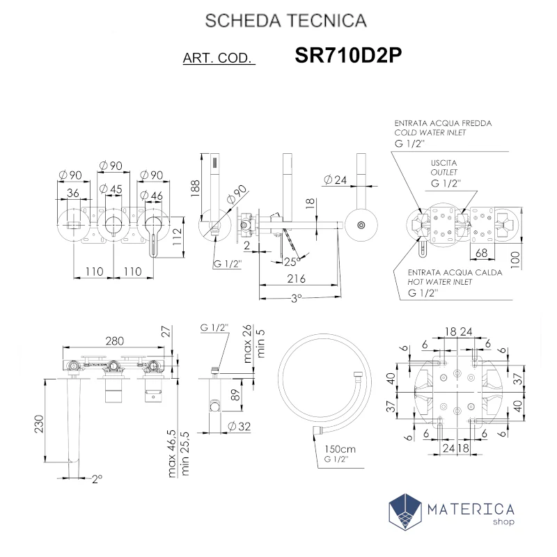 Apollo - Set per Vasca a incasso su placche tonde con doccino - Image 2