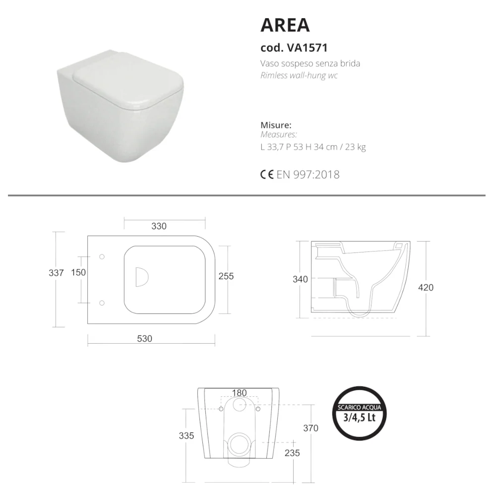 Area - Vaso sospeso squadrato senza Brida - Image 3
