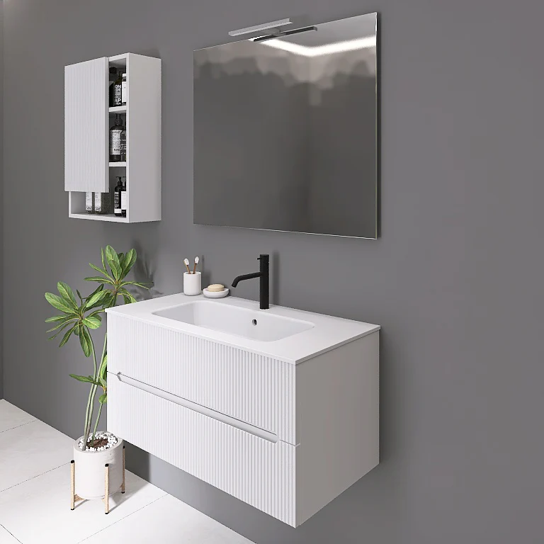 Atena 01 - Mobile da Bagno Sospeso con lavabo in mineralmarmo opaco - Image 5