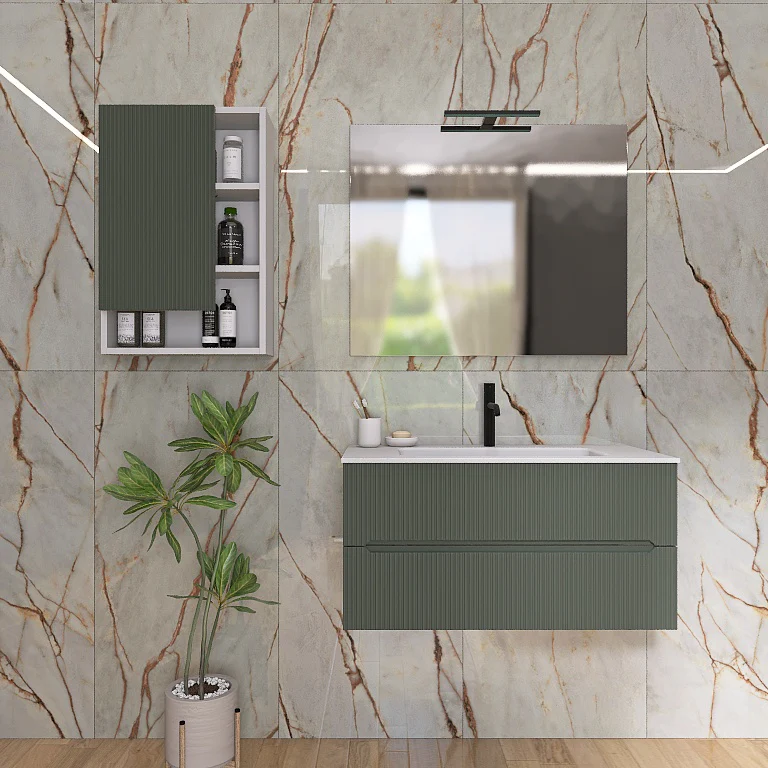 Atena 01 - Mobile da Bagno Sospeso con lavabo in mineralmarmo opaco - Image 6