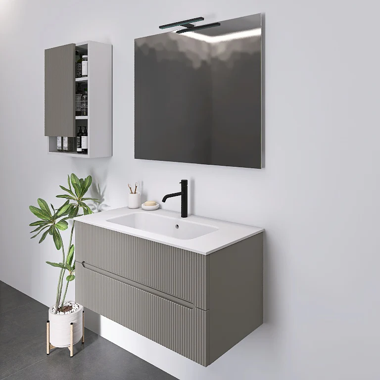 Atena 01 - Mobile da Bagno Sospeso con lavabo in mineralmarmo opaco - Image 9