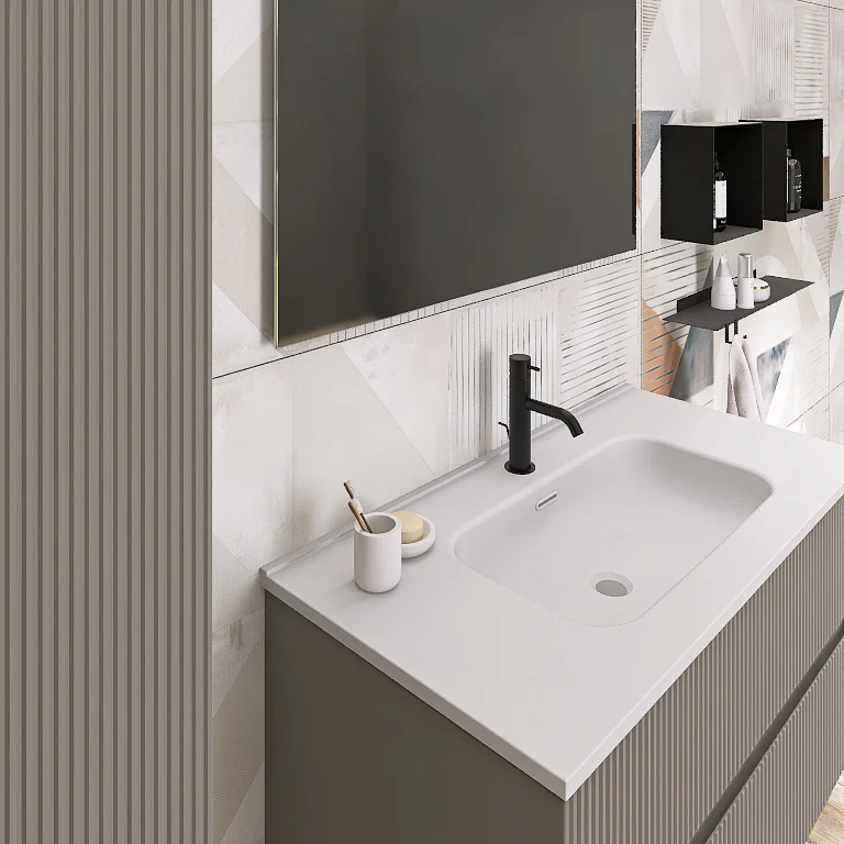 Atena 03 - Mobile da Bagno Sospeso con colonna in tinta - Image 11