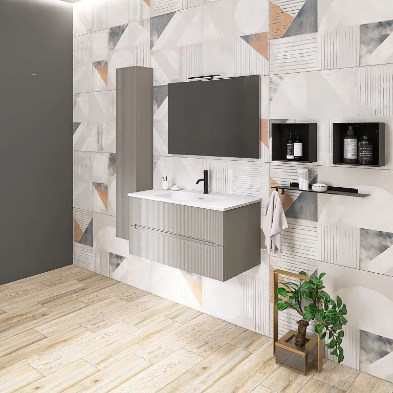 Atena 03 - Mobile da Bagno Sospeso con colonna in tinta - Image 12