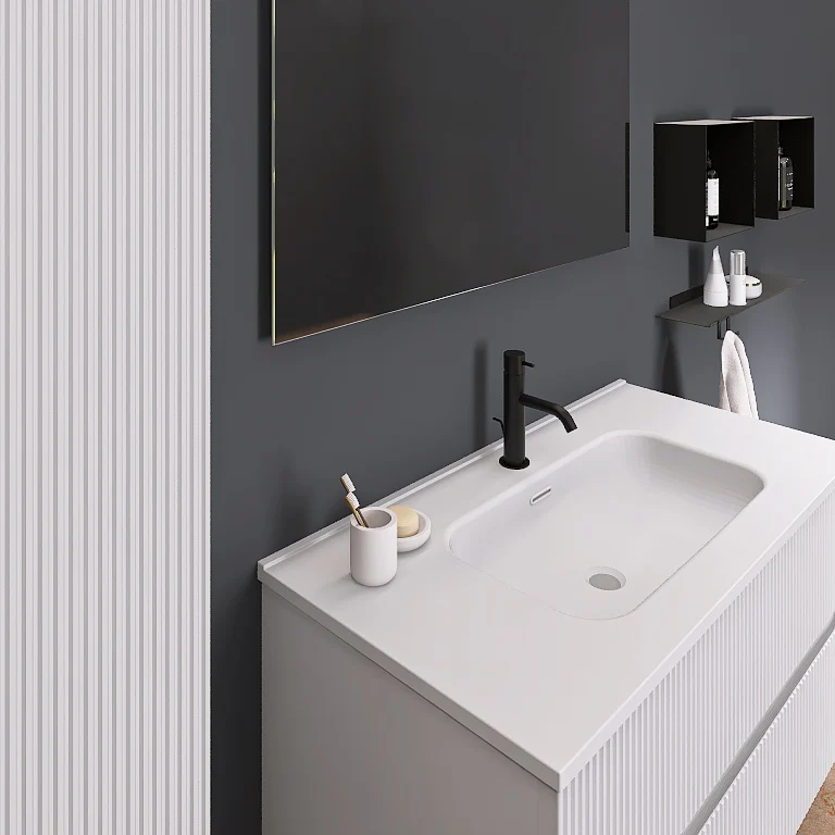 Atena 03 - Mobile da Bagno Sospeso con colonna in tinta - Image 3