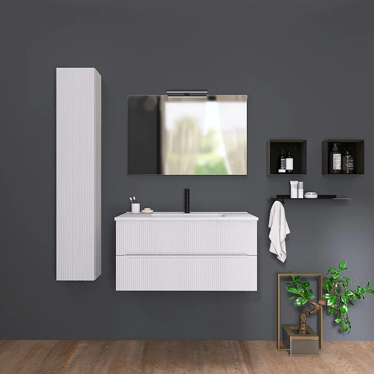Atena 03 - Mobile da Bagno Sospeso con colonna in tinta - Image 4