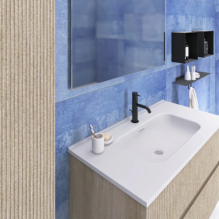 Atena 03 - Mobile da Bagno Sospeso con colonna in tinta - Image 8