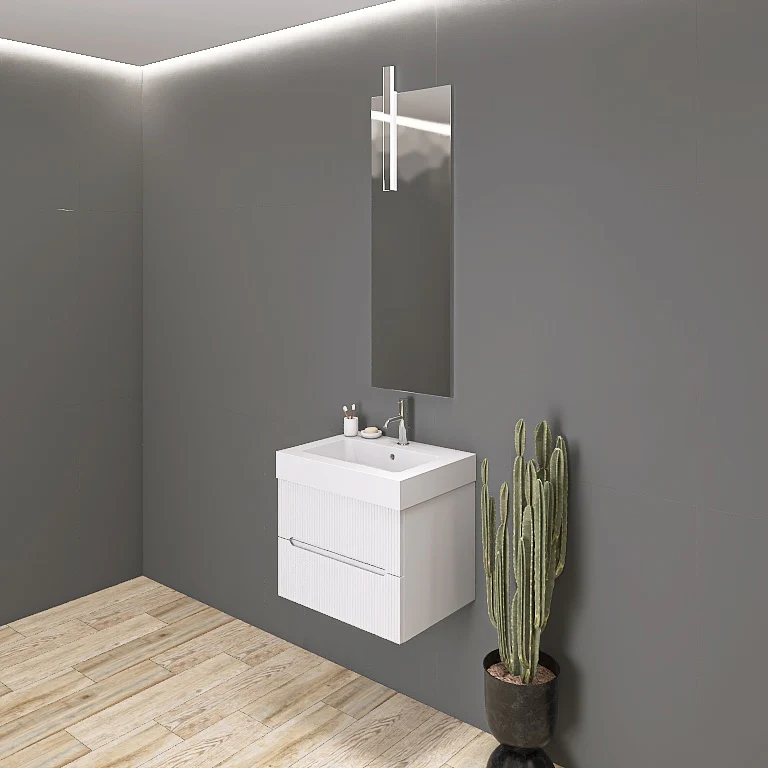 Atena 04 - Mobile da Bagno Sospeso con Consolle Lavabo in Mineralmarmo - Image 4