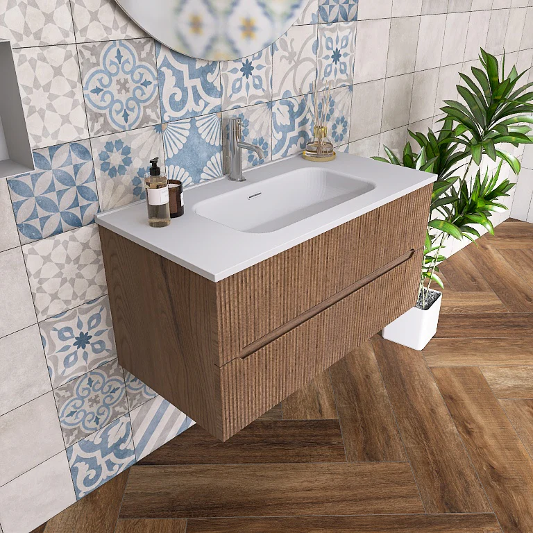 Atena 06 - Mobile da Bagno Sospeso con Lavabo in Mineralmarmo - Image 10