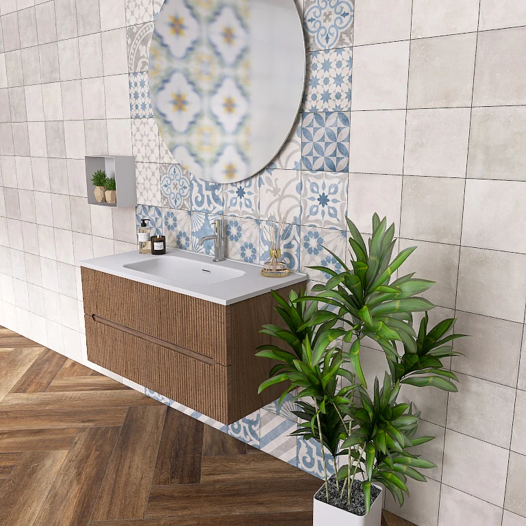 Atena 06 - Mobile da Bagno Sospeso con Lavabo in Mineralmarmo - Image 11