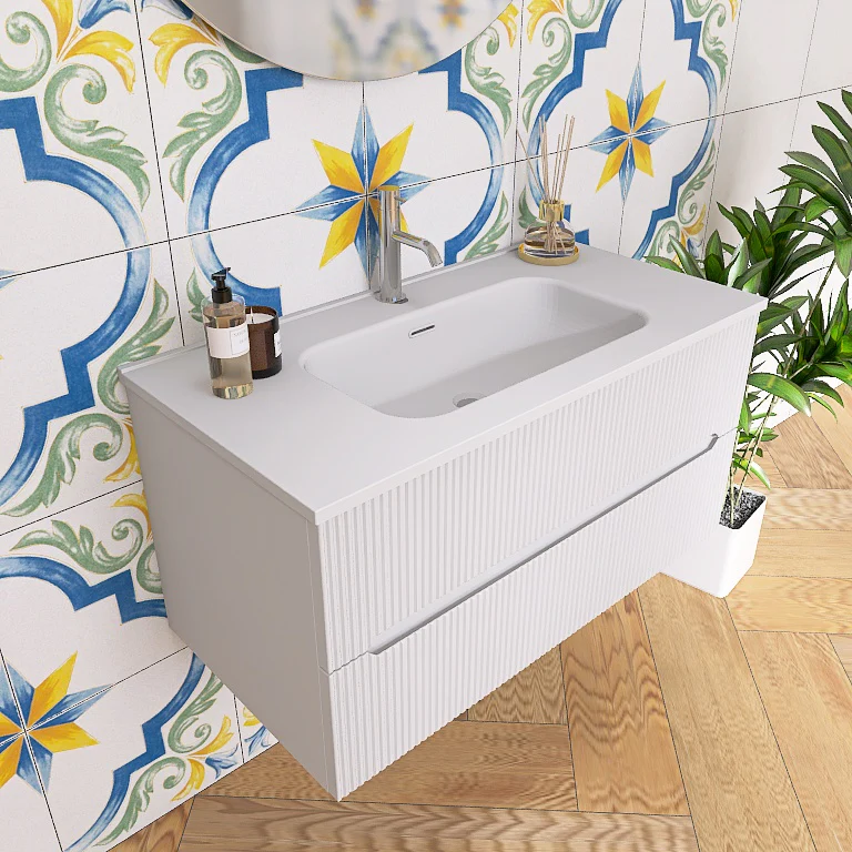 Atena 06 - Mobile da Bagno Sospeso con Lavabo in Mineralmarmo - Image 13