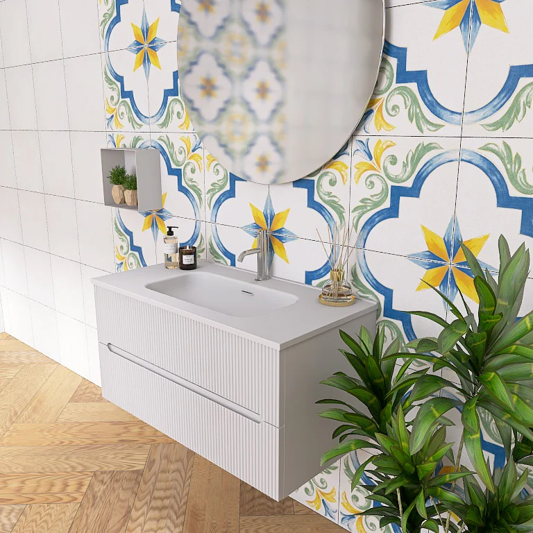 Atena 06 - Mobile da Bagno Sospeso con Lavabo in Mineralmarmo - Image 14