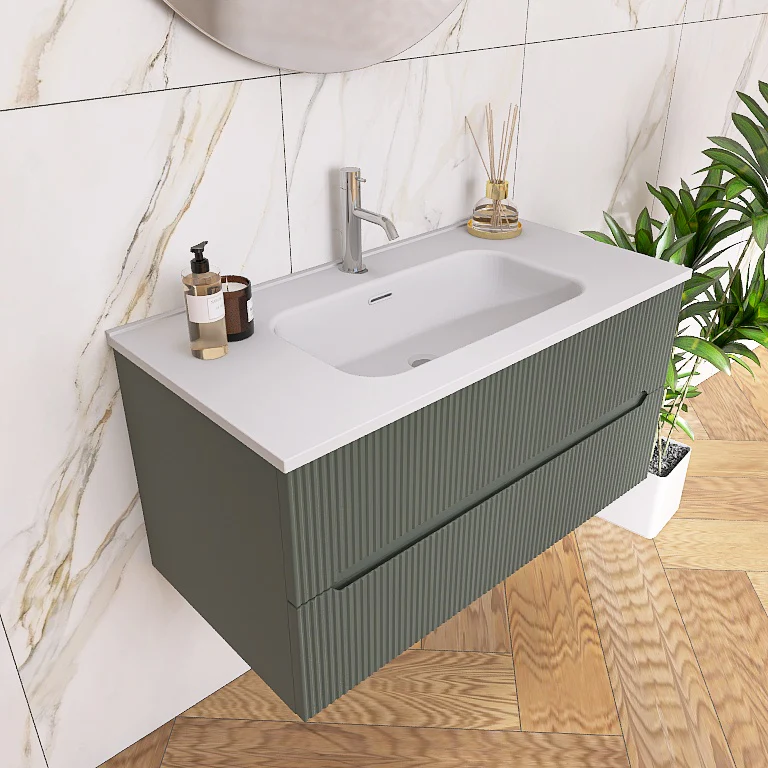Atena 06 - Mobile da Bagno Sospeso con Lavabo in Mineralmarmo - Image 4