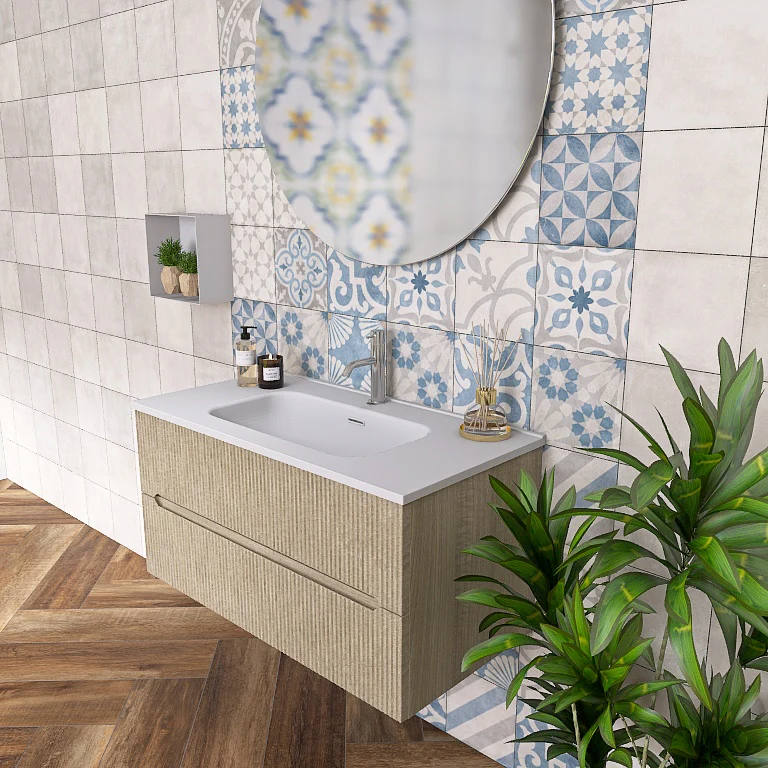 Atena 06 - Mobile da Bagno Sospeso con Lavabo in Mineralmarmo - Image 9