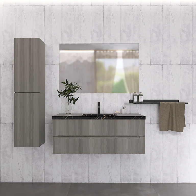Atena 07 - Mobile da Bagno Sospeso con Top in tinta Nero Marquinia - Image 12