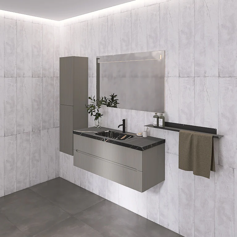 Atena 07 - Mobile da Bagno Sospeso con Top in tinta Nero Marquinia - Image 13