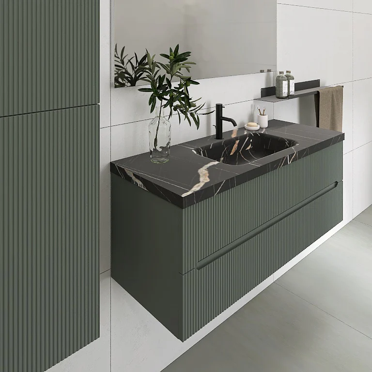 Atena 07 - Mobile da Bagno Sospeso con Top in tinta Nero Marquinia - Image 14