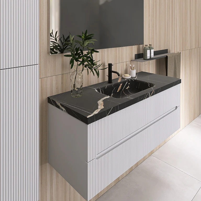 Atena 07 - Mobile da Bagno Sospeso con Top in tinta Nero Marquinia - Image 3