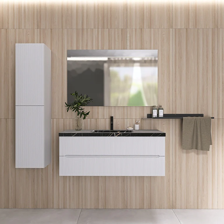 Atena 07 - Mobile da Bagno Sospeso con Top in tinta Nero Marquinia - Image 6