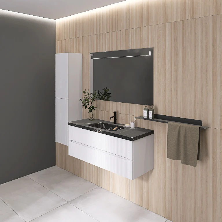 Atena 07 - Mobile da Bagno Sospeso con Top in tinta Nero Marquinia - Image 7