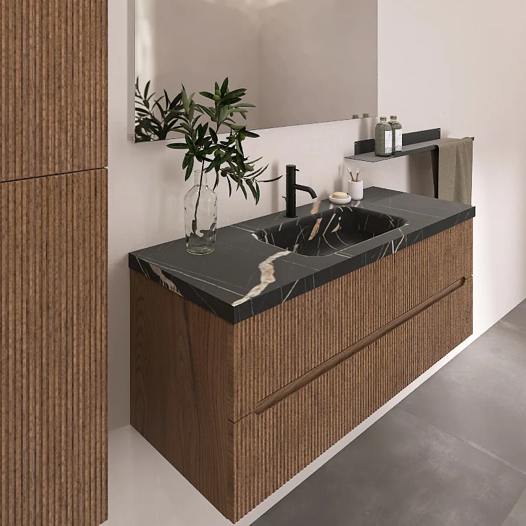 Atena 07 - Mobile da Bagno Sospeso con Top in tinta Nero Marquinia - Image 8