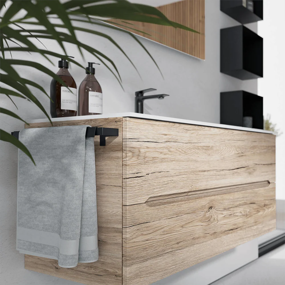 Basic 90 - Mobile sospeso con 2 cassetti e lavabo in ceramica