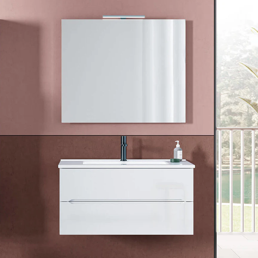 Basic 90 - Mobile sospeso con 2 cassetti e lavabo in ceramica - Image 2
