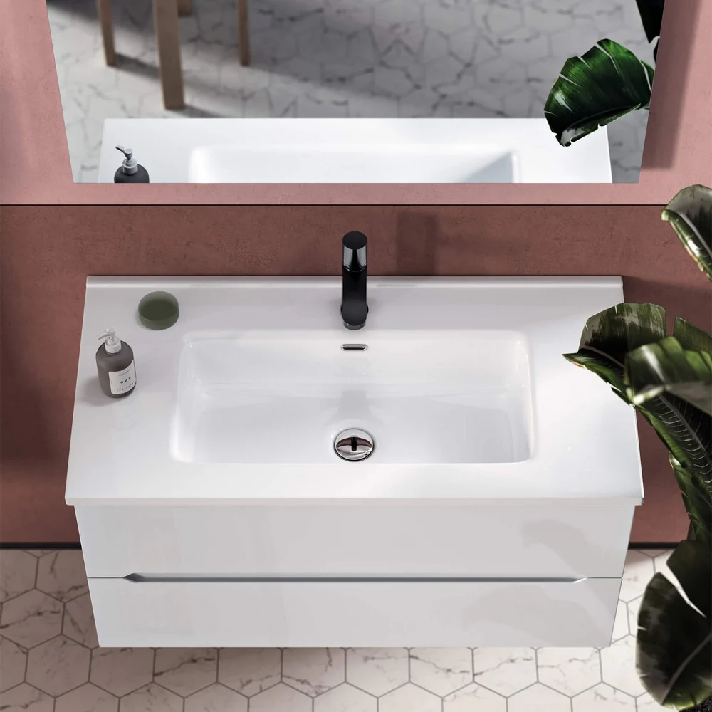 Basic 90 - Mobile sospeso con 2 cassetti e lavabo in ceramica - Image 3