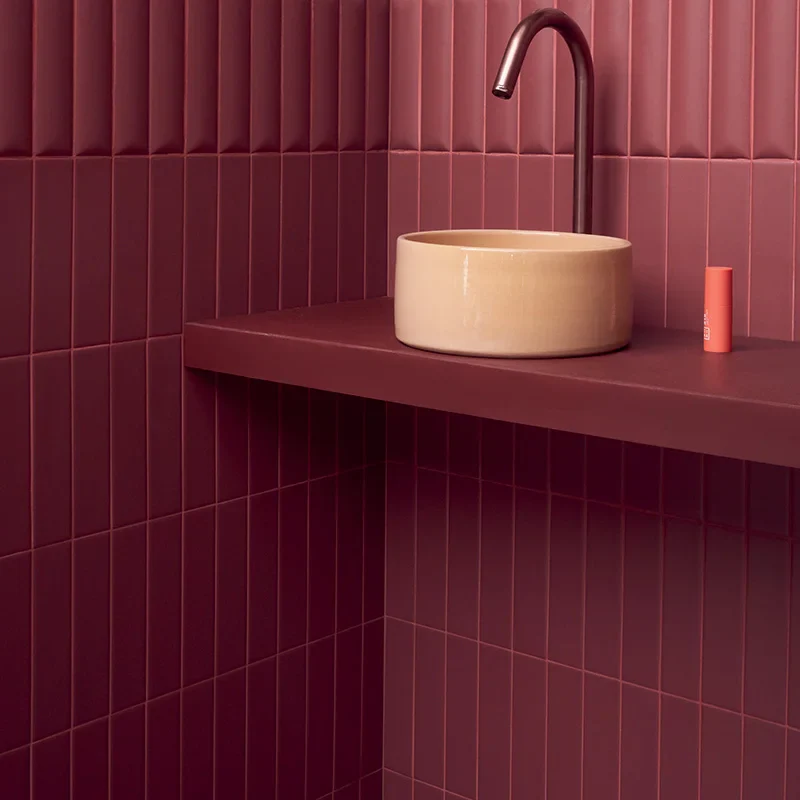 Biscuit Plain Bordeaux - Rivestimento Effetto Mattoncino Opaco 5x20