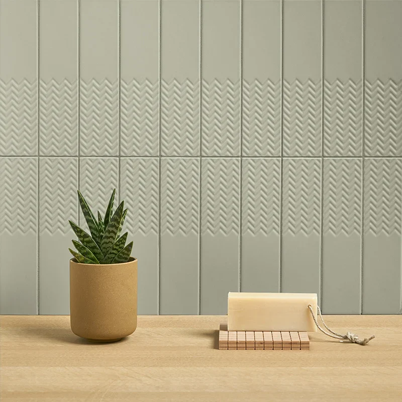 Biscuit Waves Salvia - Rivestimento Effetto Mattoncino Zigrinato 5x20