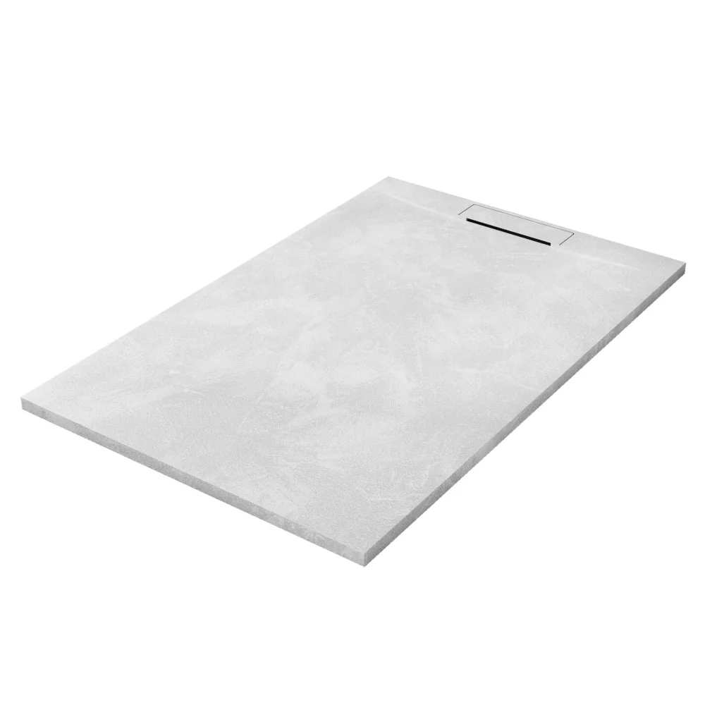 Cemento - Piatto Doccia in Resina Effetto Cemento Bianco con Scarico Laterale