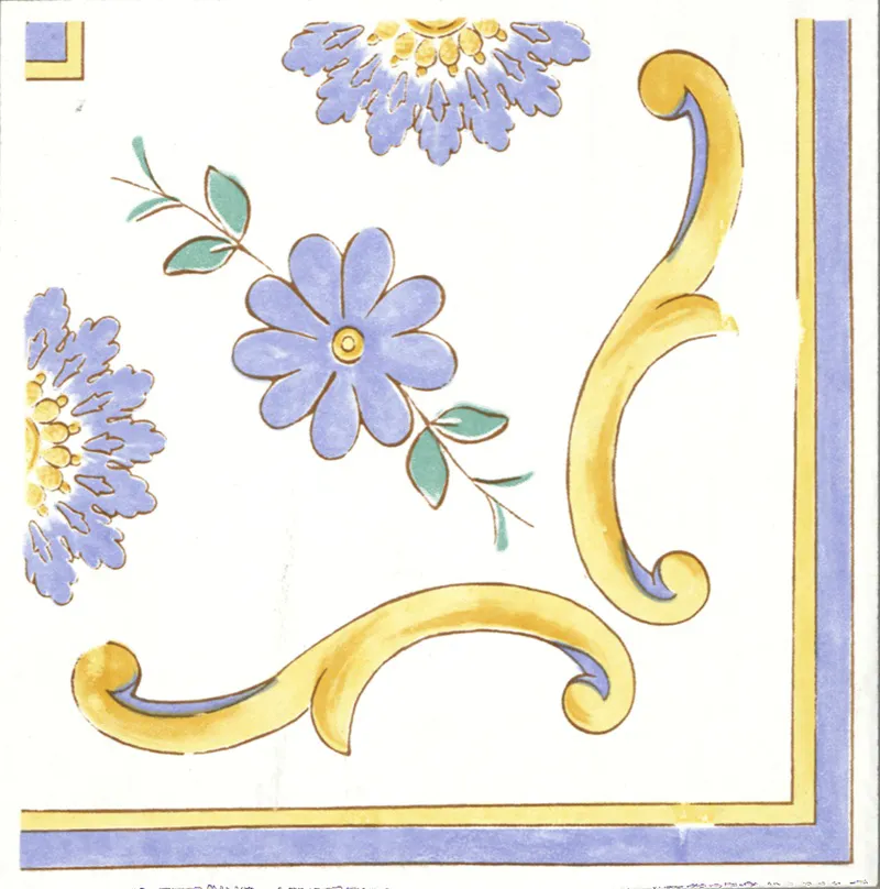 Cotto Mediterraneo Angolo Fascia Nerano - Piastrella decorata in stile Vietrese 17x17