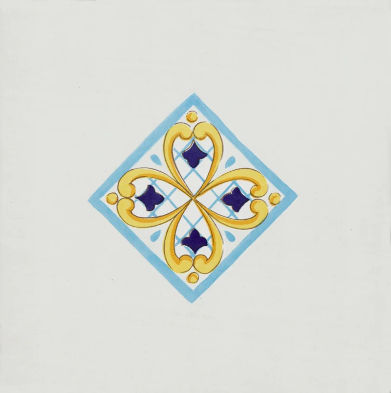 Cotto Mediterraneo Inserto Seiano Blu - Piastrella decorata in stile Vietrese 22x22