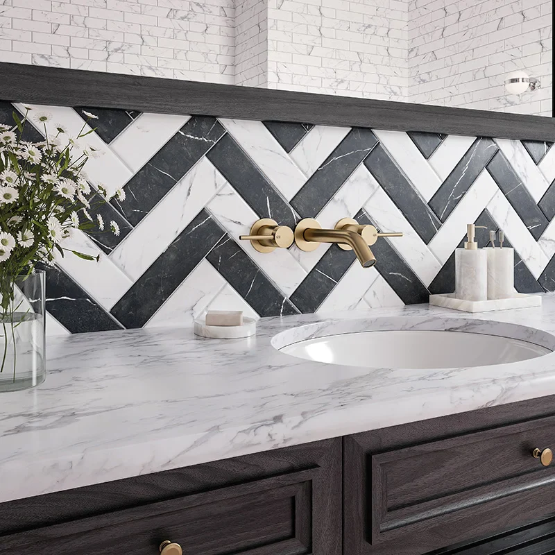 Dama Brick Bianco Carrara - Gres Mattoncino Effetto Marmo 6x25