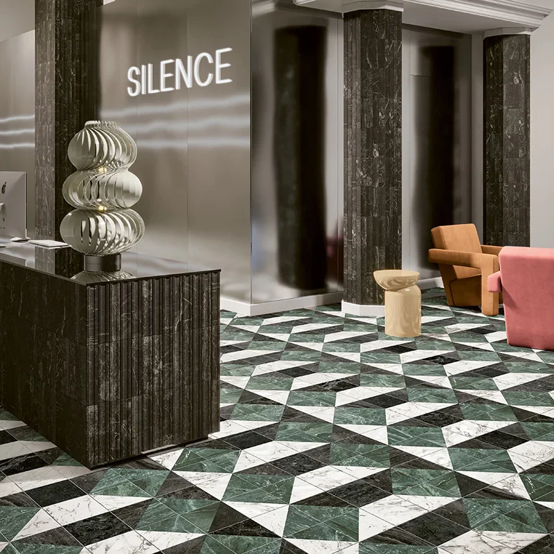 Dandy Flag Green/Black - Gres Effetto Marmo Intarsiato 18x18