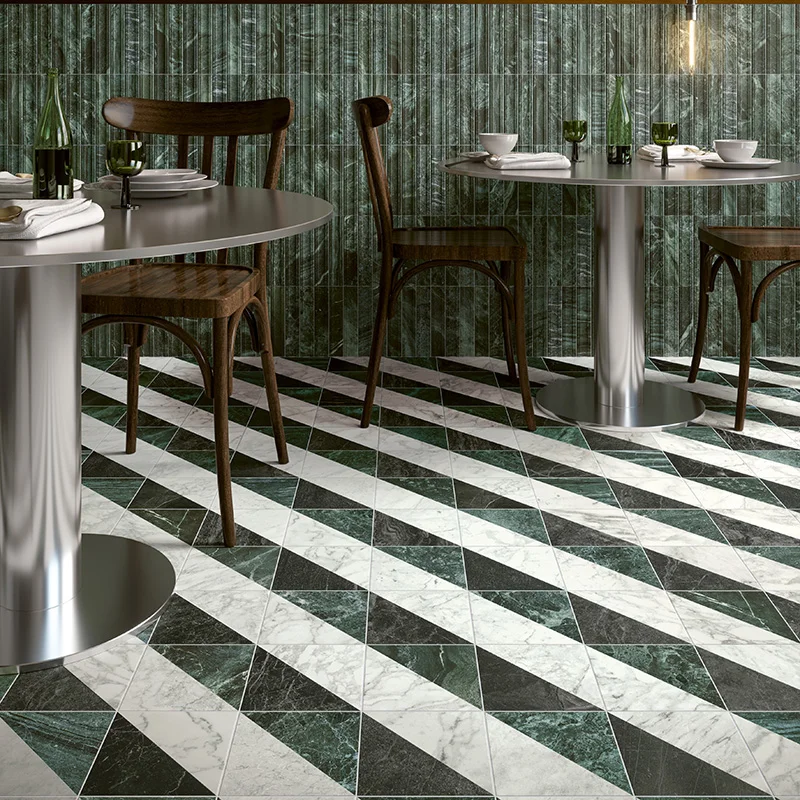 Dandy Flag White/Green - Gres Effetto Marmo Intarsiato 18x18