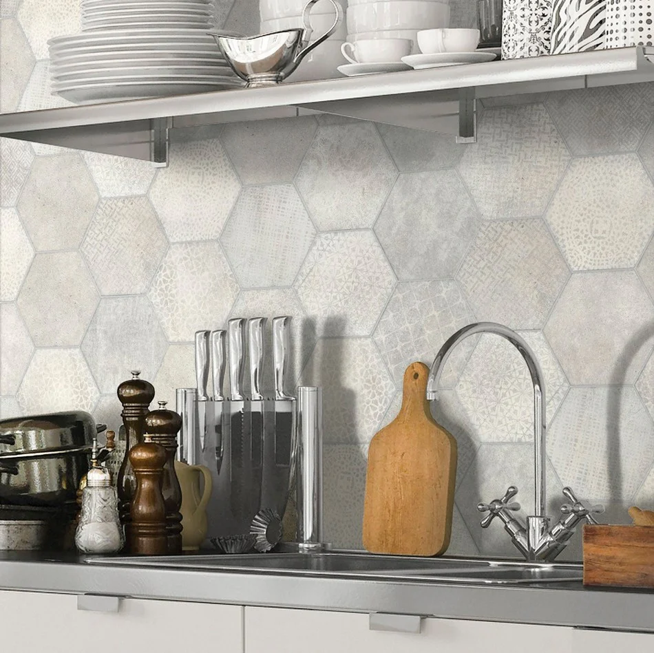 Esagone Cementi Decoro Misto Tex Ice- Gres Porcellanato Effetto Cemento Esagonale 15x17