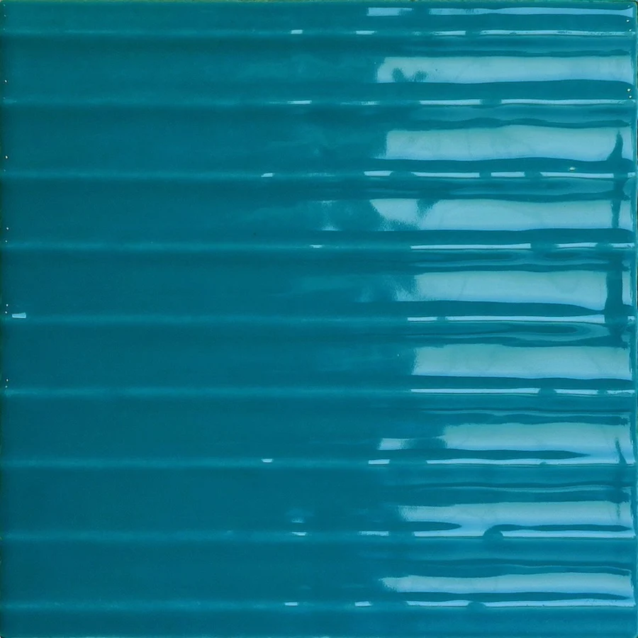 Flow Teal Wave Glossy - Rivestimento Tinta Unita Lucida Rigato