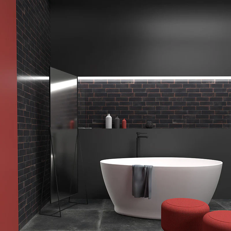 Grunge Nero - Gres Lucido in Stile Vintage Effetto Mattoncino 7x21