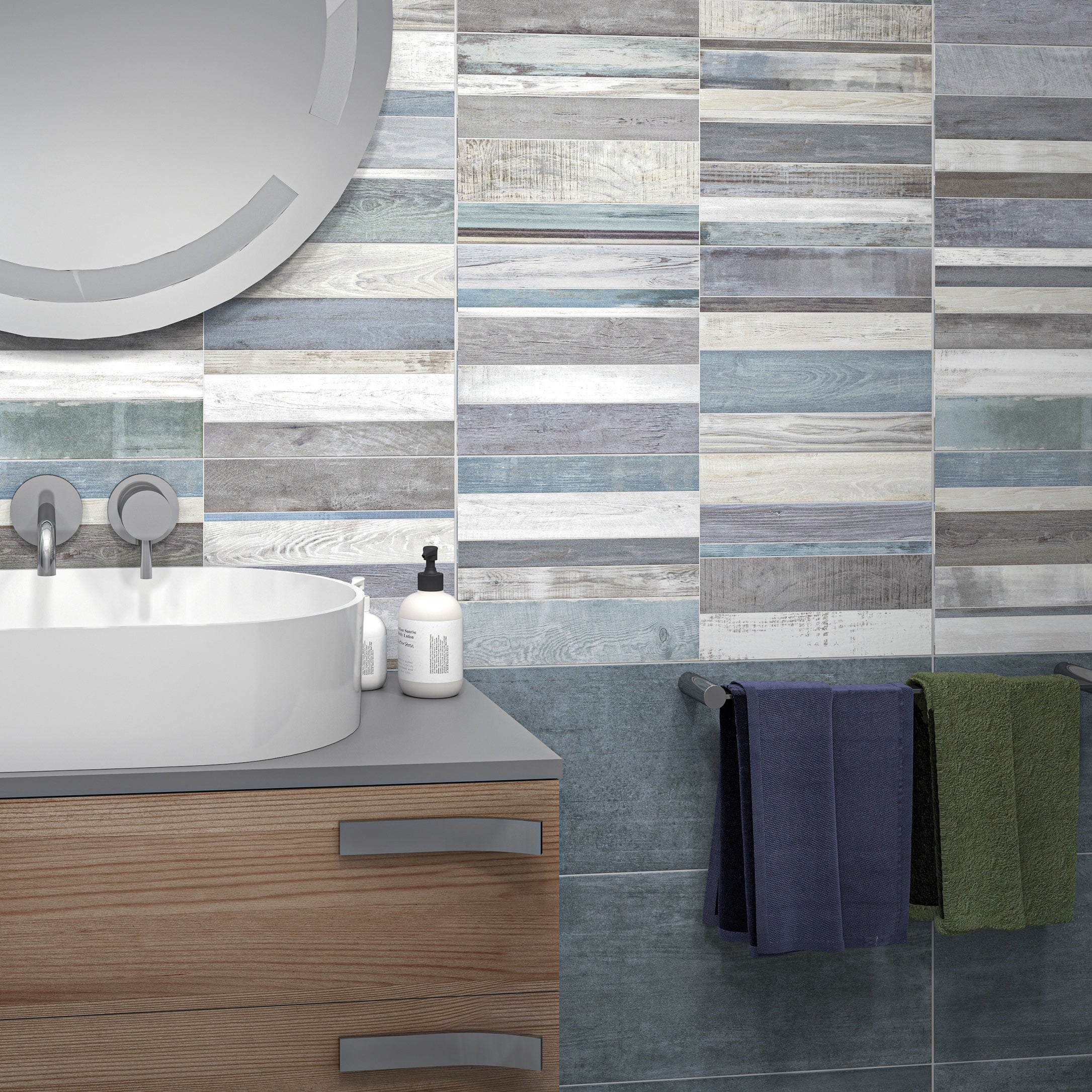 Ki Match Plank Navy - Rivestimento Rigato Multicolor 25x60