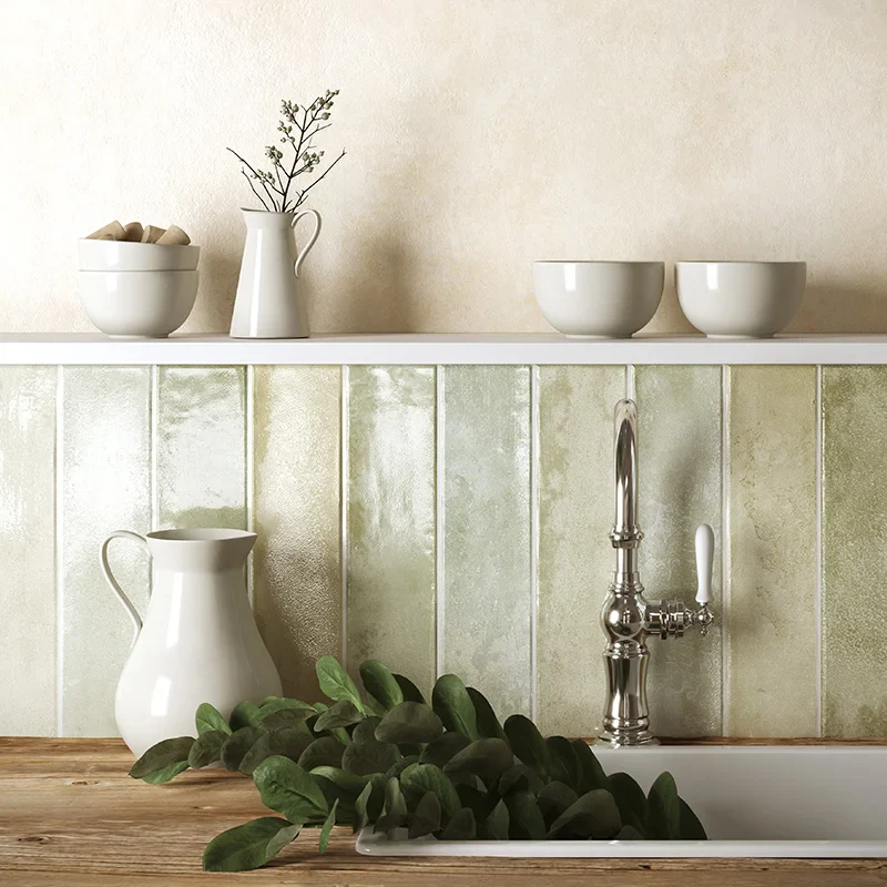 Lime Brick Sage - Rivestimento Effetto Mattoncino Lucido 25x75