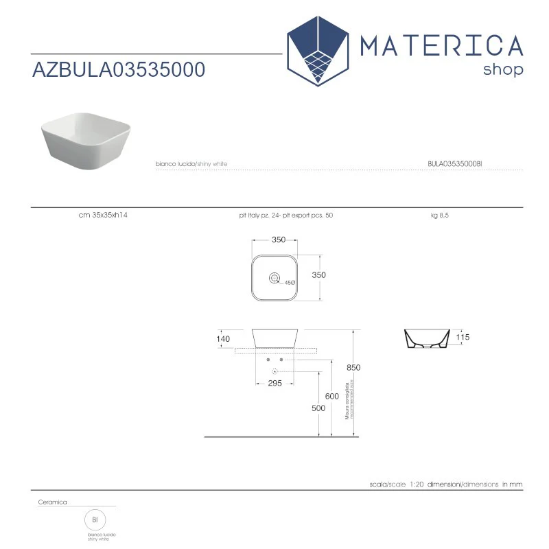 Linea - Lavabo da appoggio dal design nordico 35x35 cm - Image 2