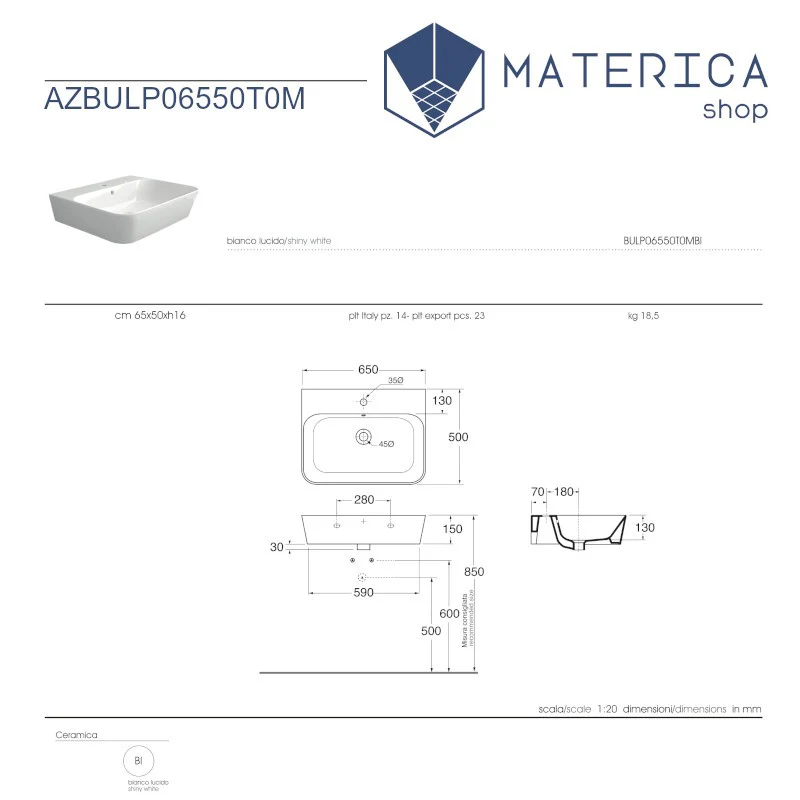 Linea - Lavabo sospeso o da appoggio 65 x 50 dal design nordico - Image 2