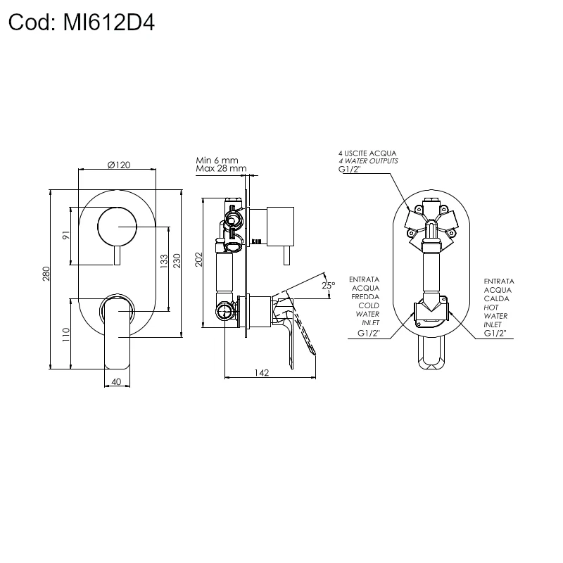 Minerva - Miscelatore doccia con deviatore meccanico a 4 uscite - Image 17