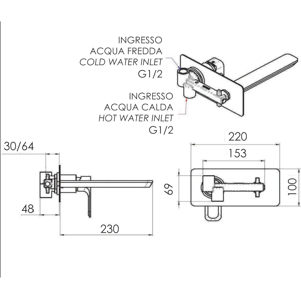 Minerva - Miscelatore per lavabo ad incasso con canna da 23 cm - Image 2