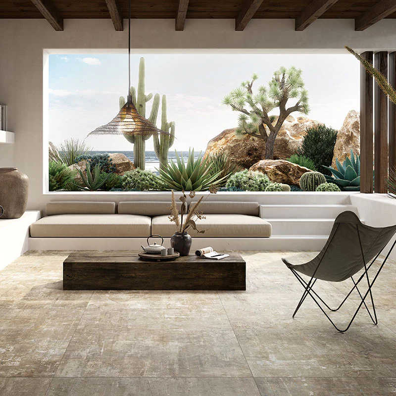 Murales Beige - Gres Effetto Cemento Graffiato Opaco 100x100 Rettificato