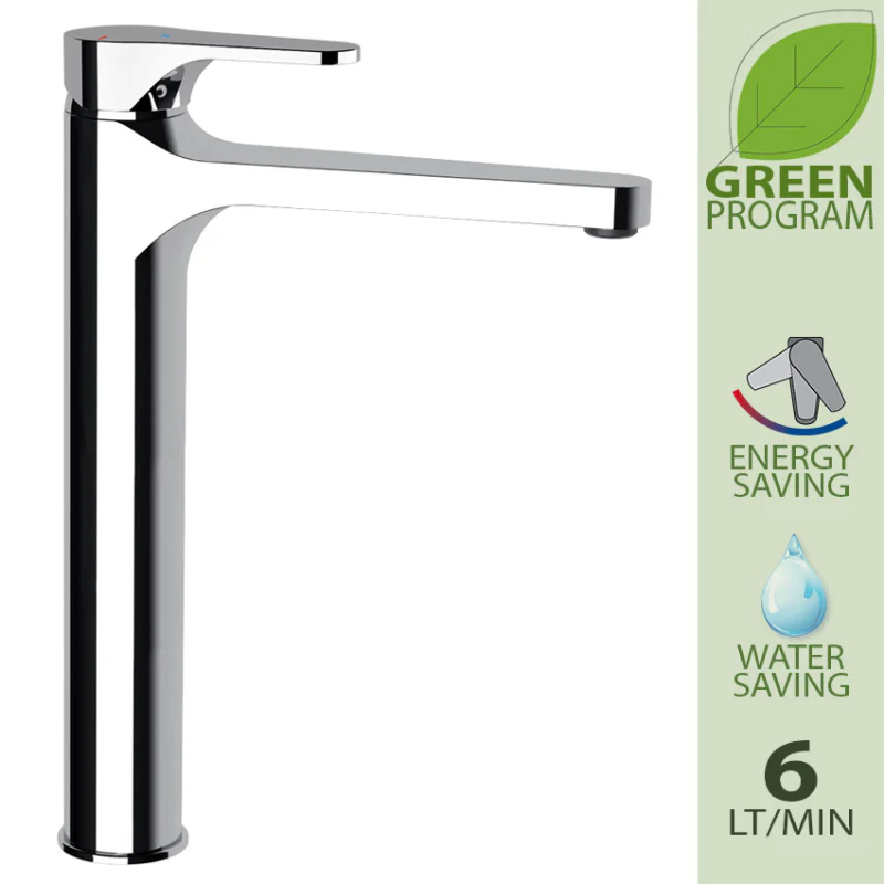 Omega Green - Miscelatore per lavabo alto senza scarico a risparmio idrico