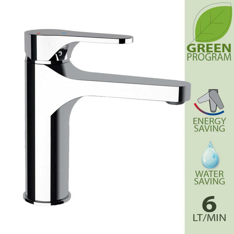 Omega Green - Miscelatore per lavabo medio senza scarico a risparmio idrico